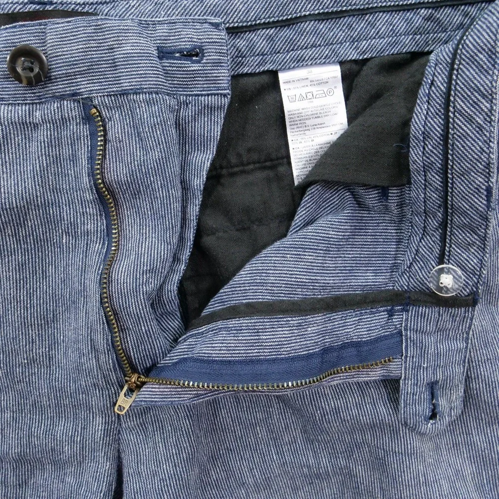 Banana Republic Mens 38 Blue Chino Linen Blend Shorts Resort Casual Pinstripe